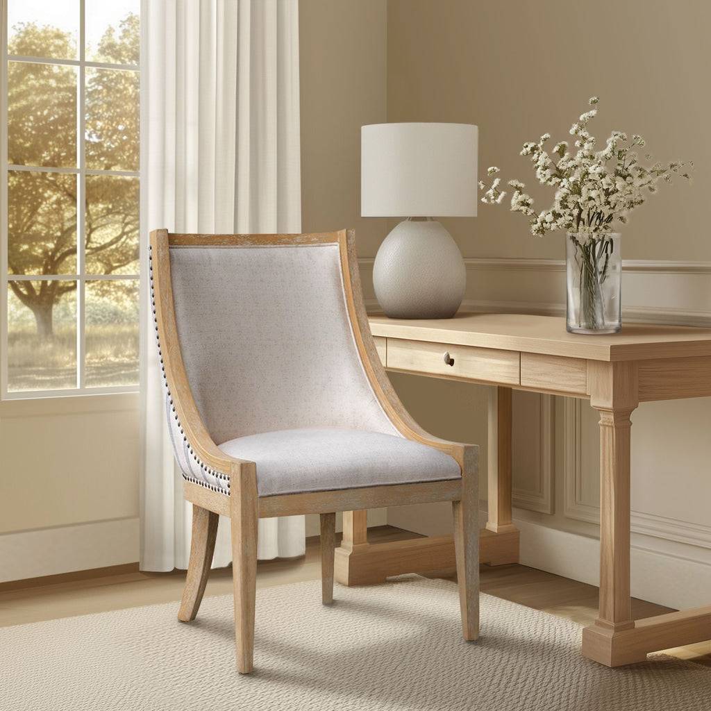 Elmcrest - Upholstered Dining Chair With Nailhead Trim - Beige Stripe