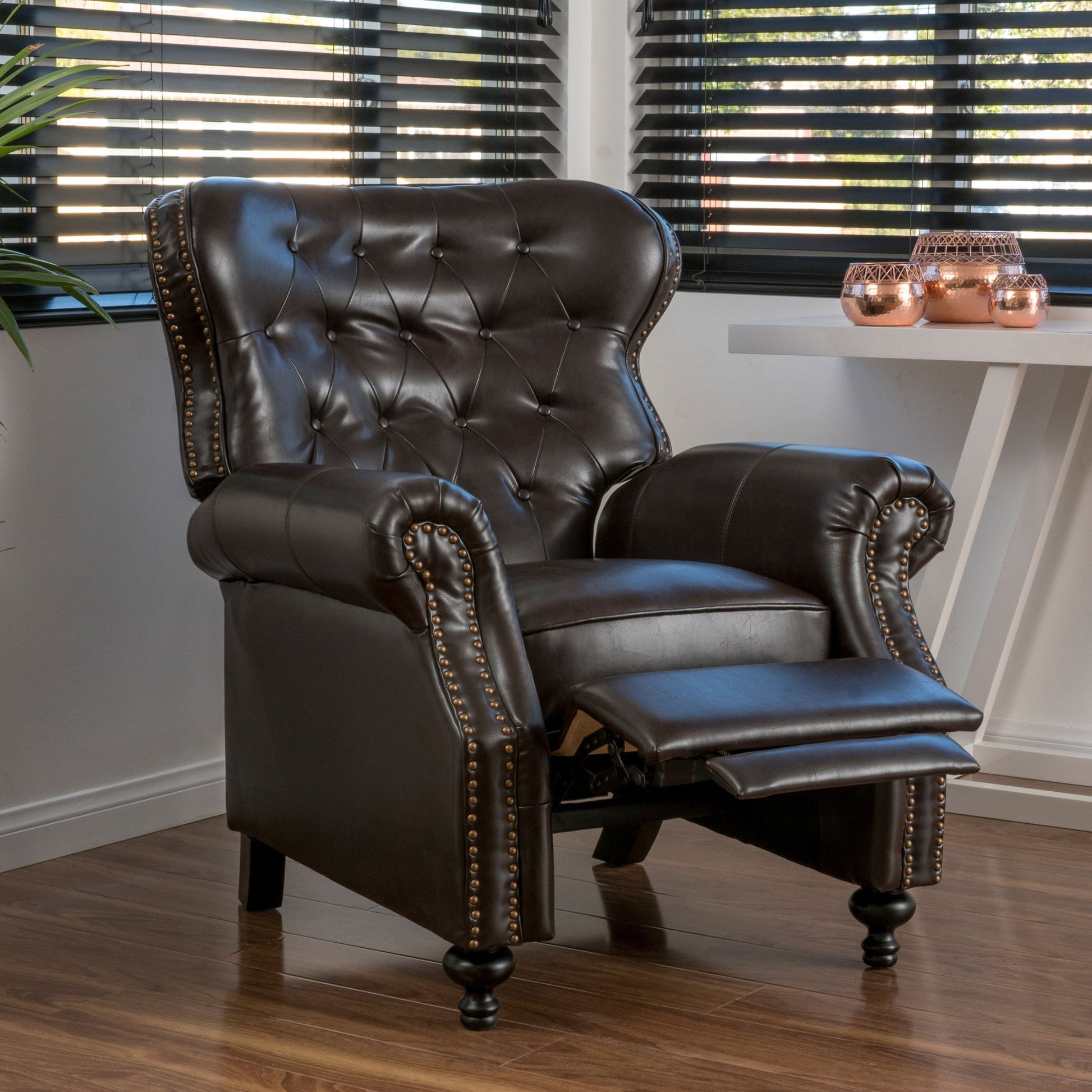 Contemporary Style Push Back Recliner With Button Tufted Stitching And Nailhead Trim