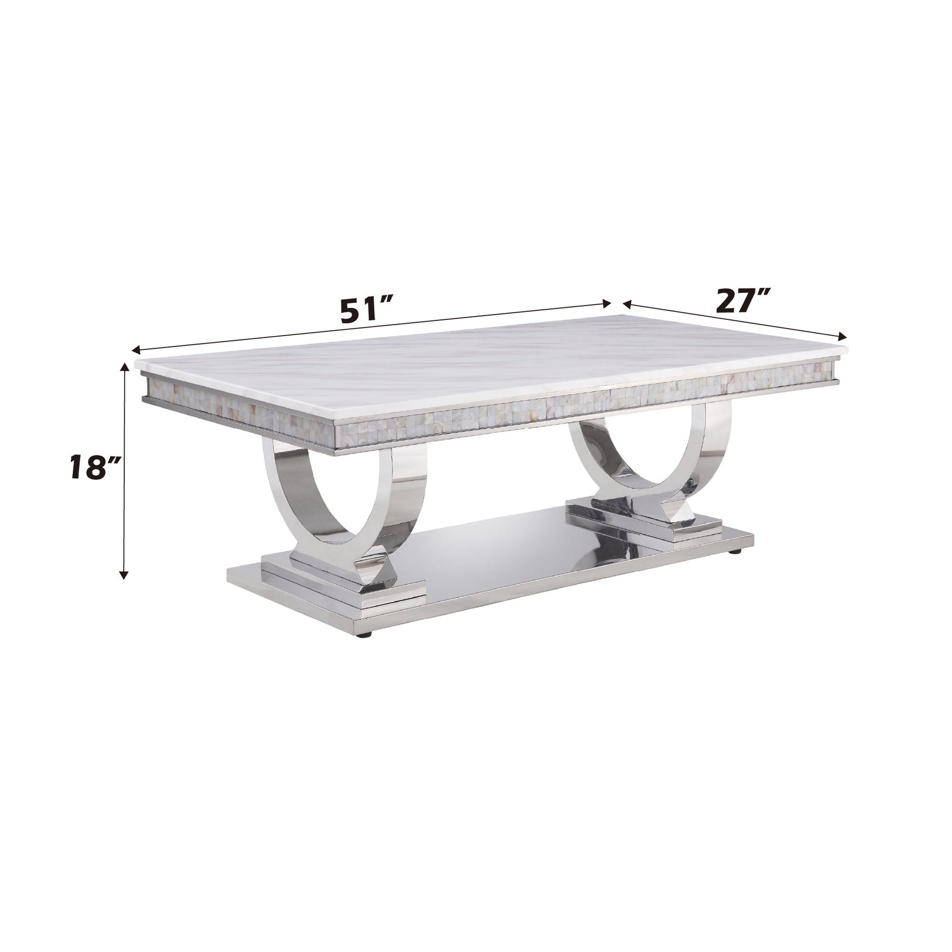 Zander - Printed Faux Marble Top & Mirrored Table - Marble