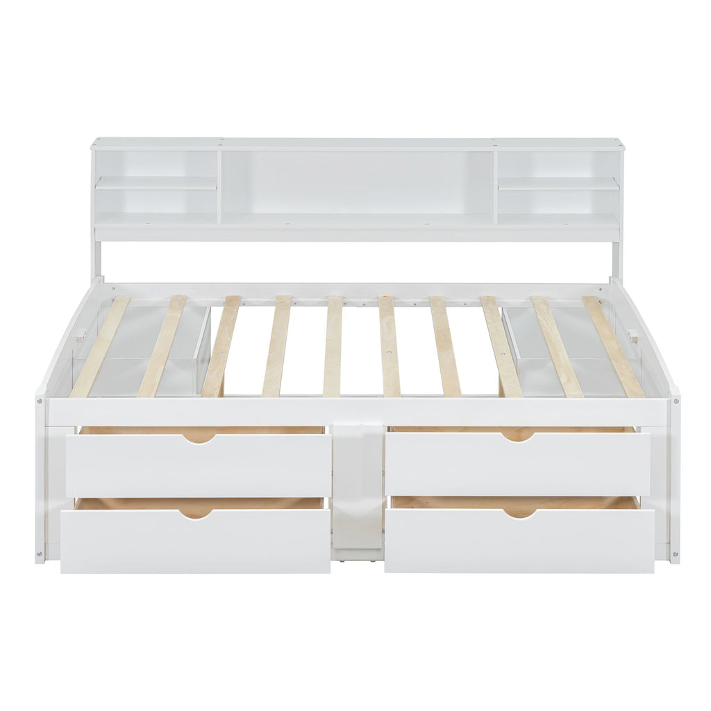 Daybed With 2 Bedside Cabinets, Upper Shelves And 4 Drawers