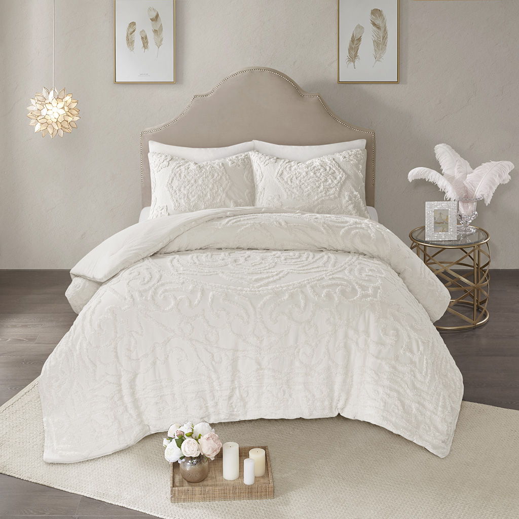 Laetitia - 3-Piece Tufted Medallion Comforter Set - Off White