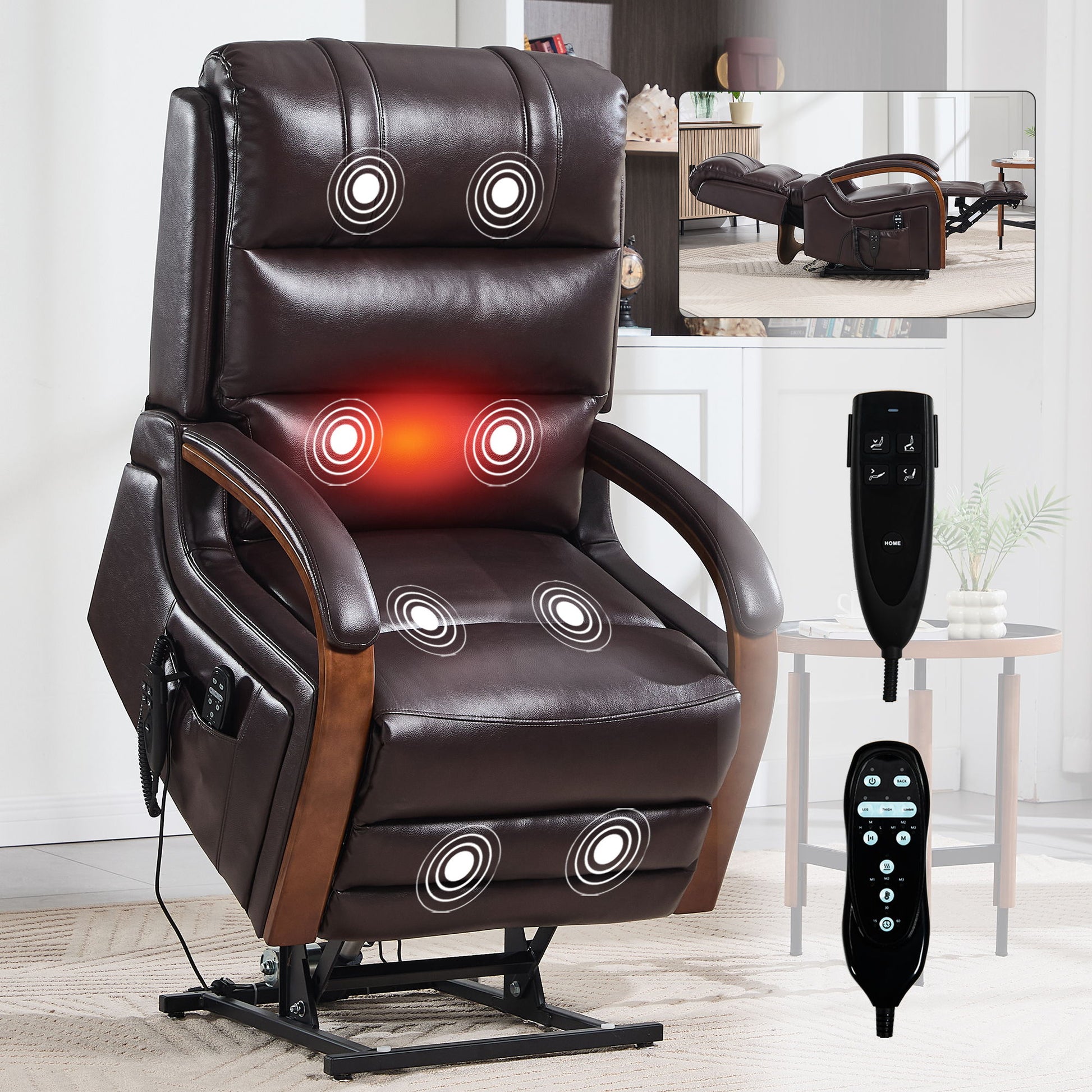 Power Lift Recliner Chair Dual Motor Infinite Position With Heat Massage And Heavy Duty Motion Mechanism - Brown