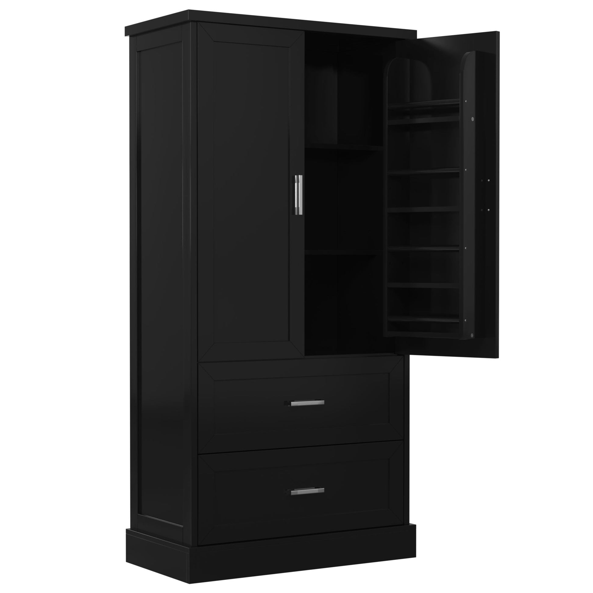 Tall Bathroom Storage Cabinet With 2 Doors And Drawers, Adjustable Shelf