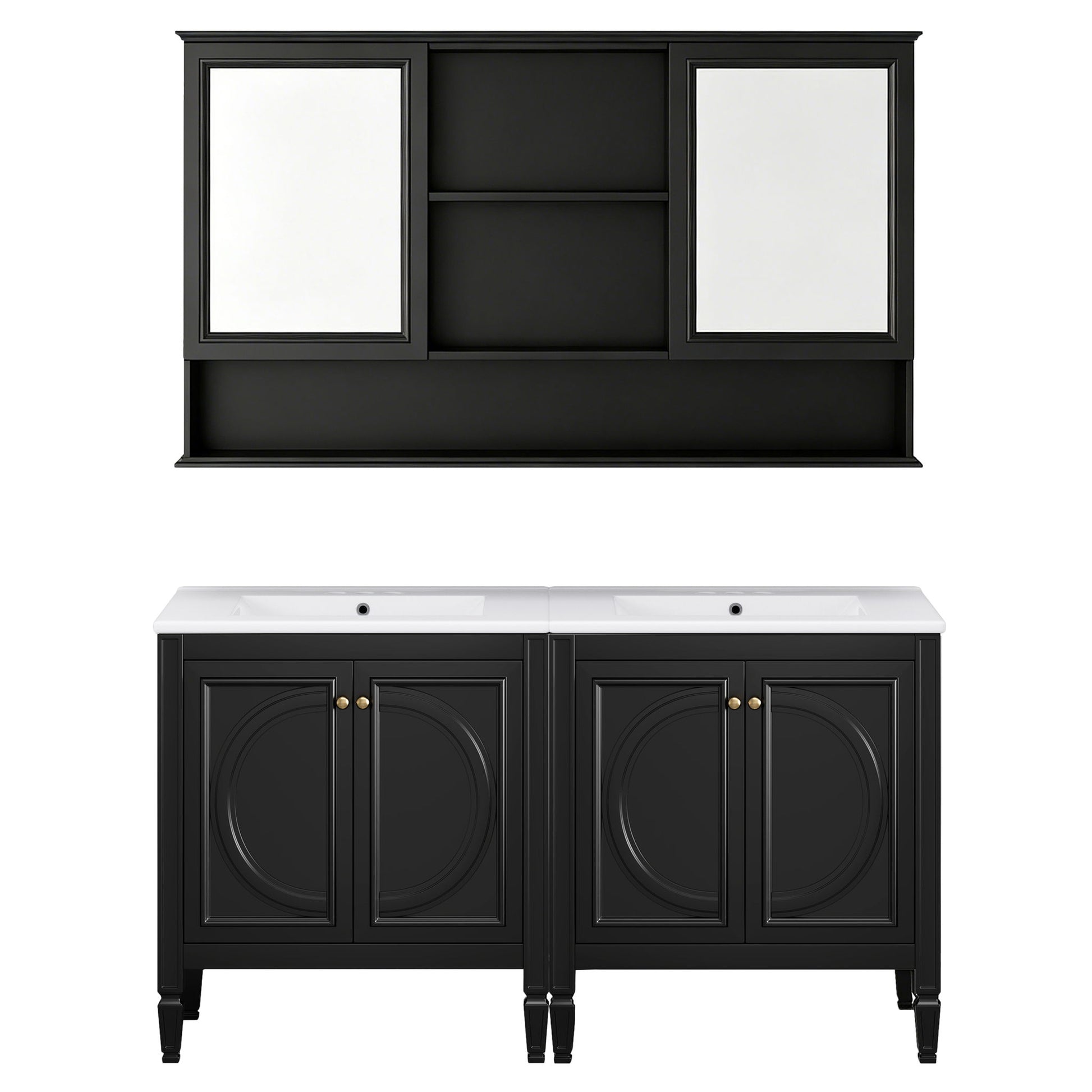 Double Sink Bathroom Vanity Set With Wall Mount Mirror Cabinet