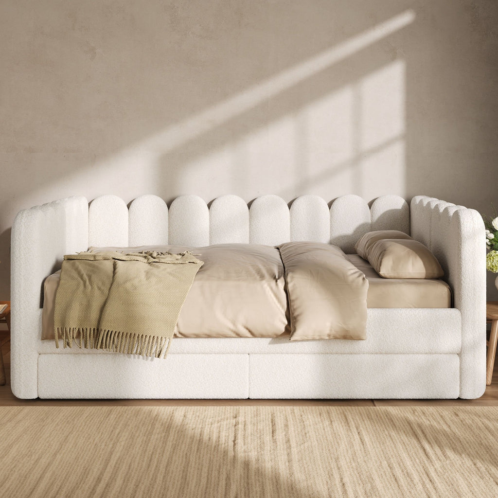 Upholstered Daybed With Curved Ribbed Panel Design