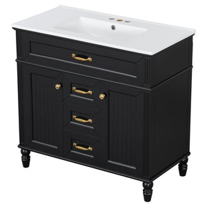 Bathroom Vanity With Sink, Flip-Out Top Drawer, Soft Close Doors, 2 Storage Drawers