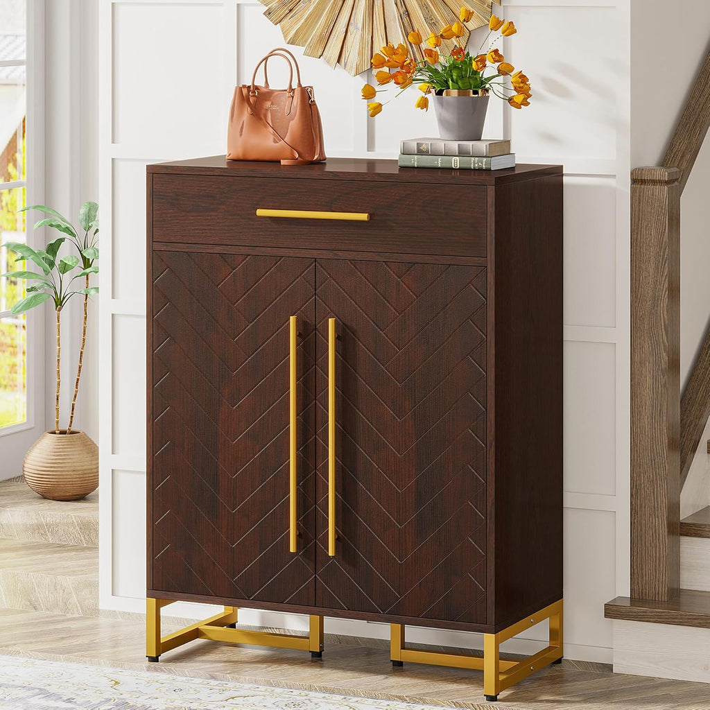 Shoe Cabinet With Doors, 6 Tier Storage Organizer - Dark Walnut
