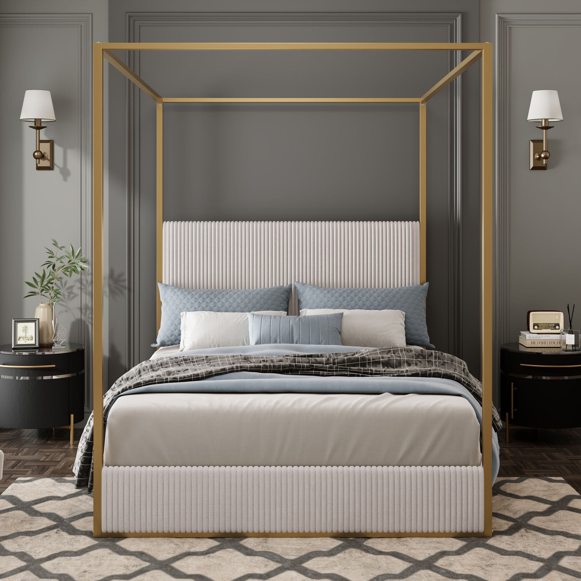 Luxury Canopy Bed With Upholstered Headboard