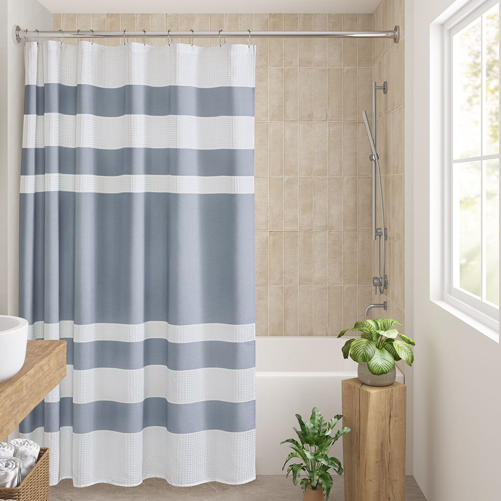 Spa Waffle - 84" Shower Curtain With 3M Treatment - Blue