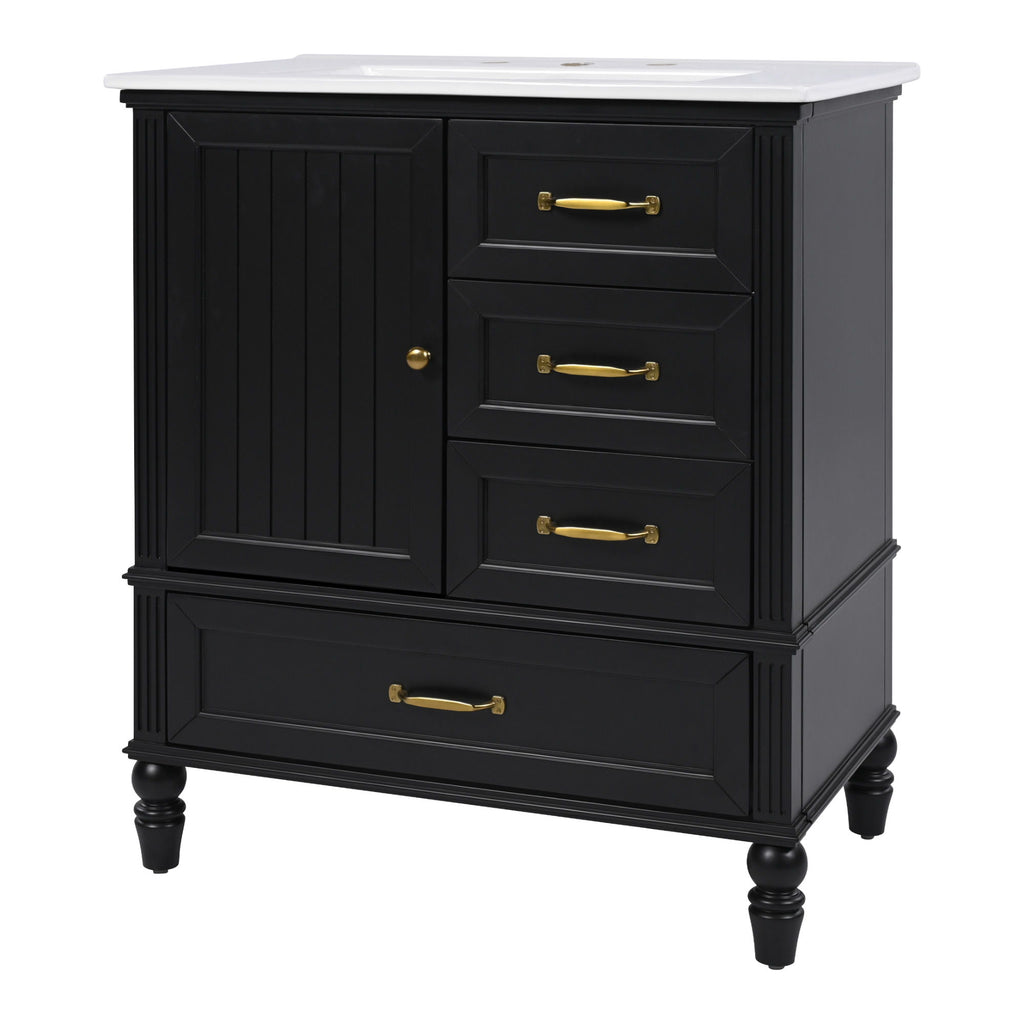 30" Bathroom Vanity With Sink, 3 Drawers, Adjustable Feet