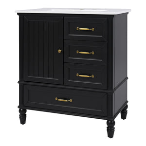 30" Bathroom Vanity With Sink, 3 Drawers, Adjustable Feet