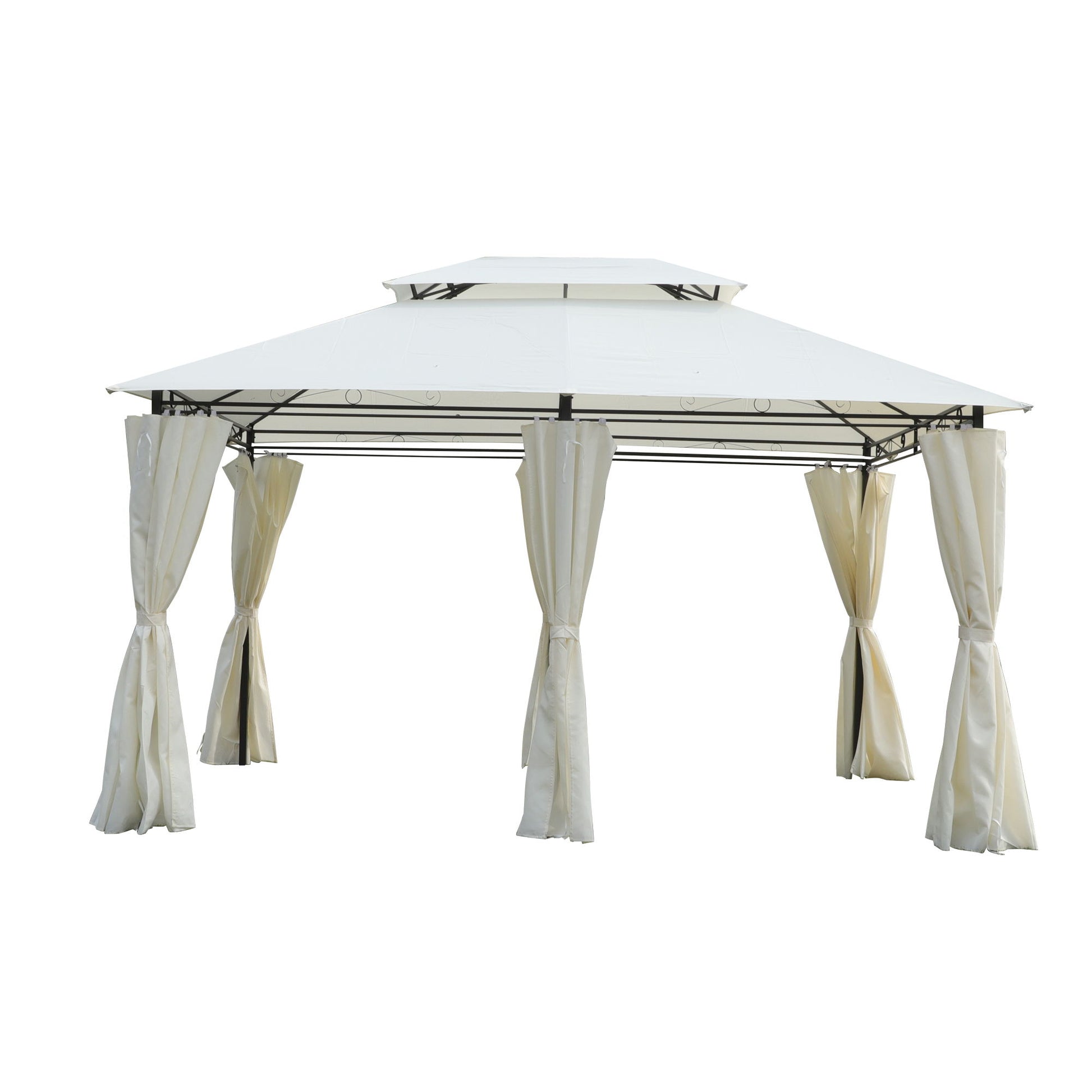 Outdoor Patio Gazebo Tent With Ventilated Double Roof And Sidewall