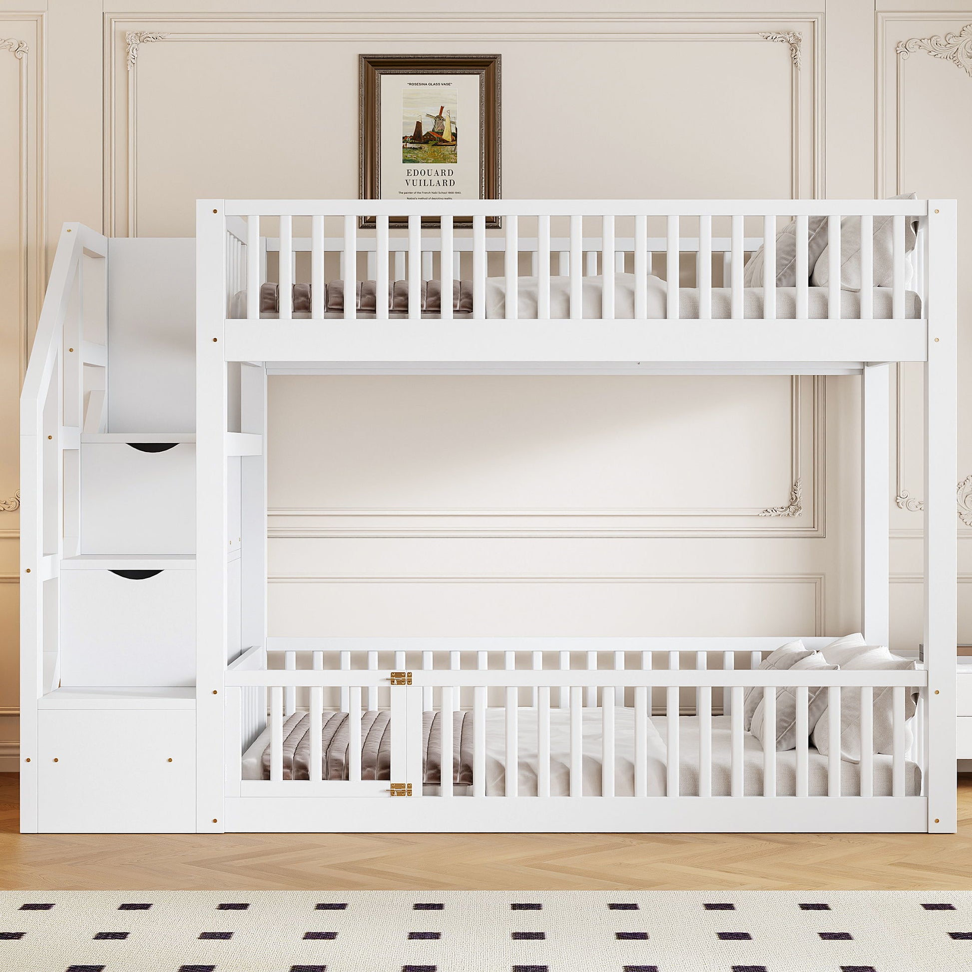 Floor Bunk Bed With Ladder And Storage