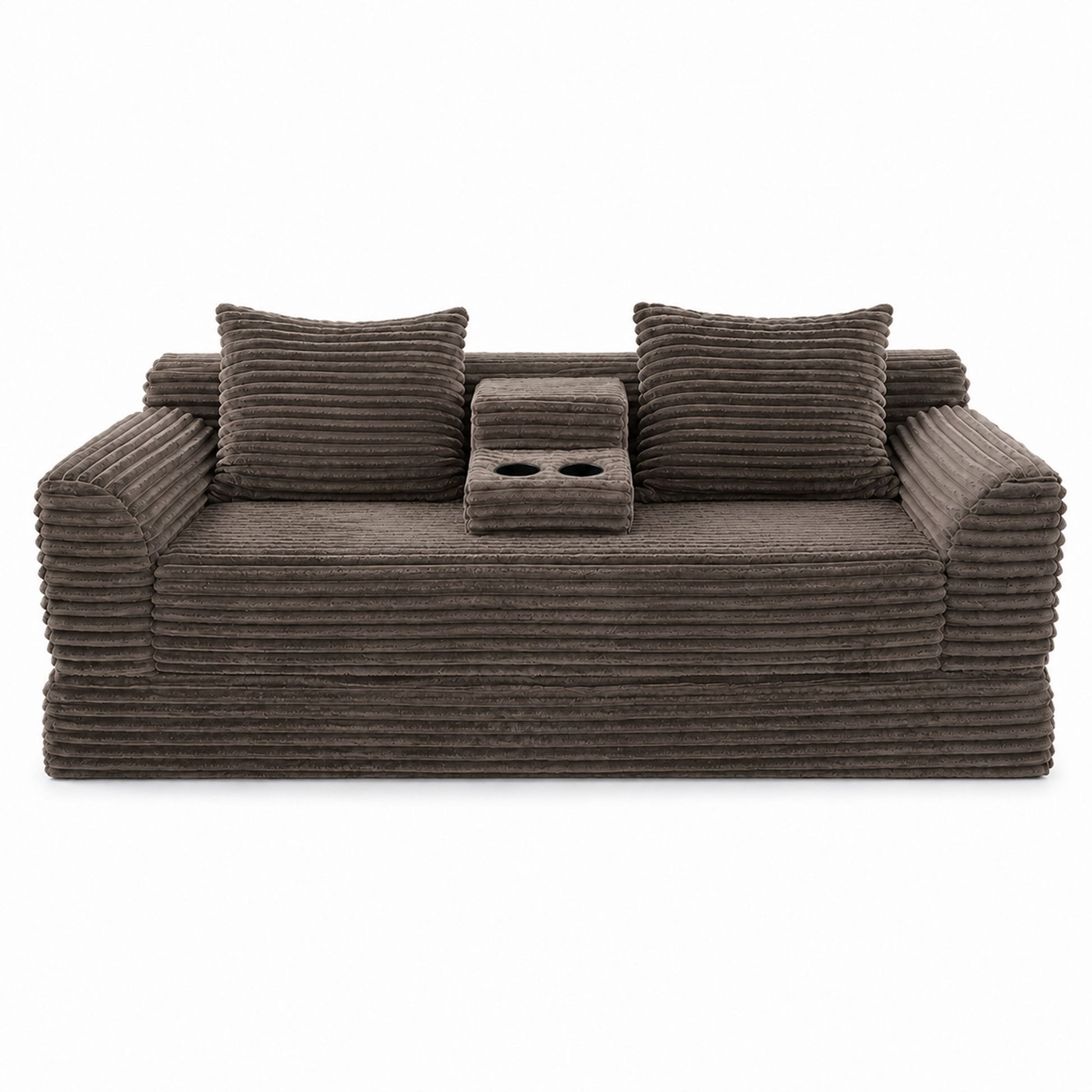 Soft Striped Convertible Sofa Bed, Dual Use Lounge Couch With Cup Holders And Pillows