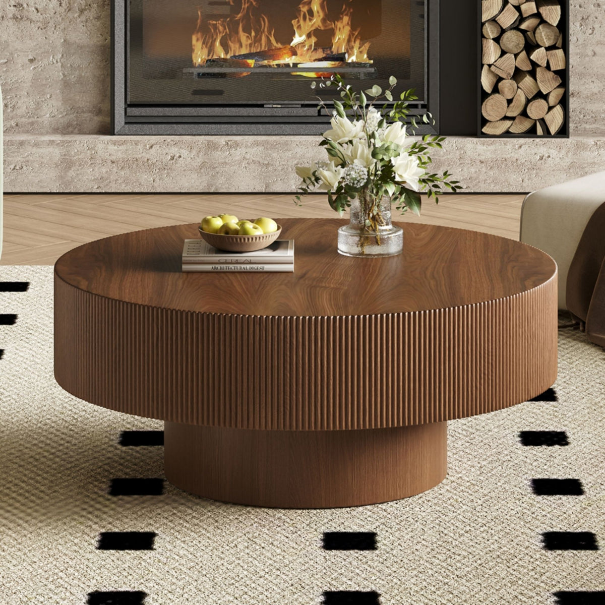 Elegant Round Coffee Table With Thick Tabletop