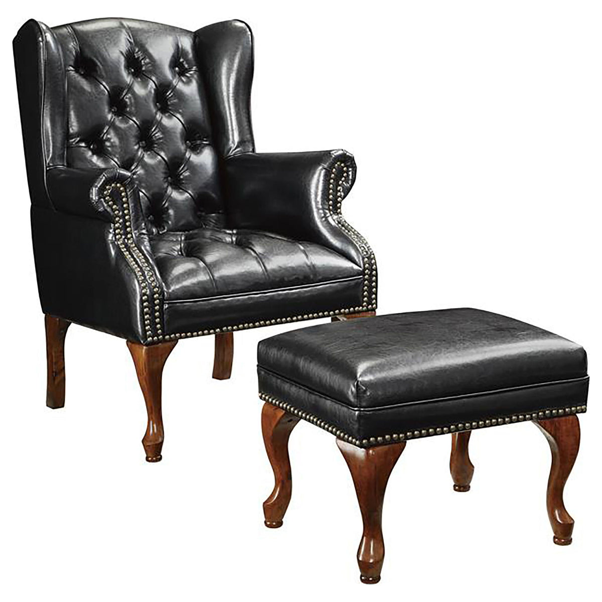 Samantha - Wingback Chair And Ottoman Set - Black