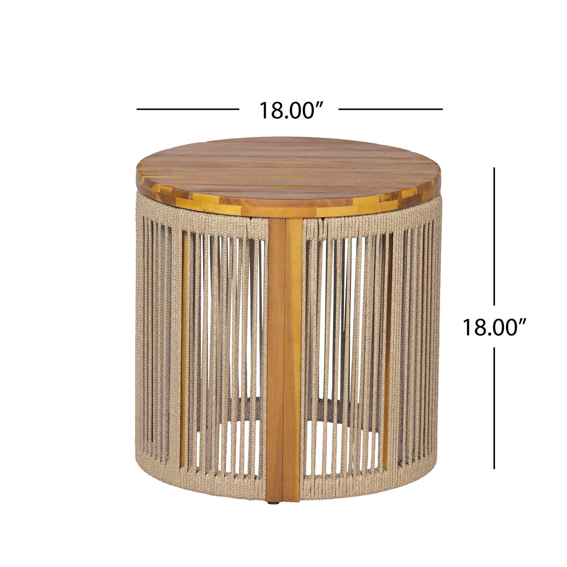 Round Side Table With Rope Detail For Patio - Brown / Teak