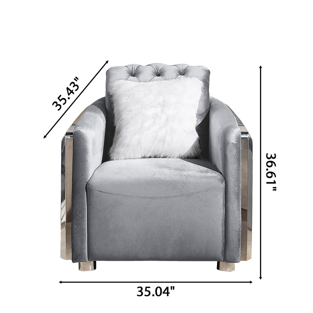 Accent Chair With Button Tufted Diamond Grid & 1 Pillow For Living Room