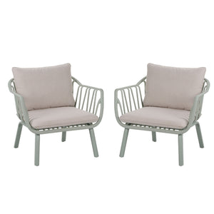 Huron - Outdoor Patio Club Chair (Set of 2) - Beige / Light Green