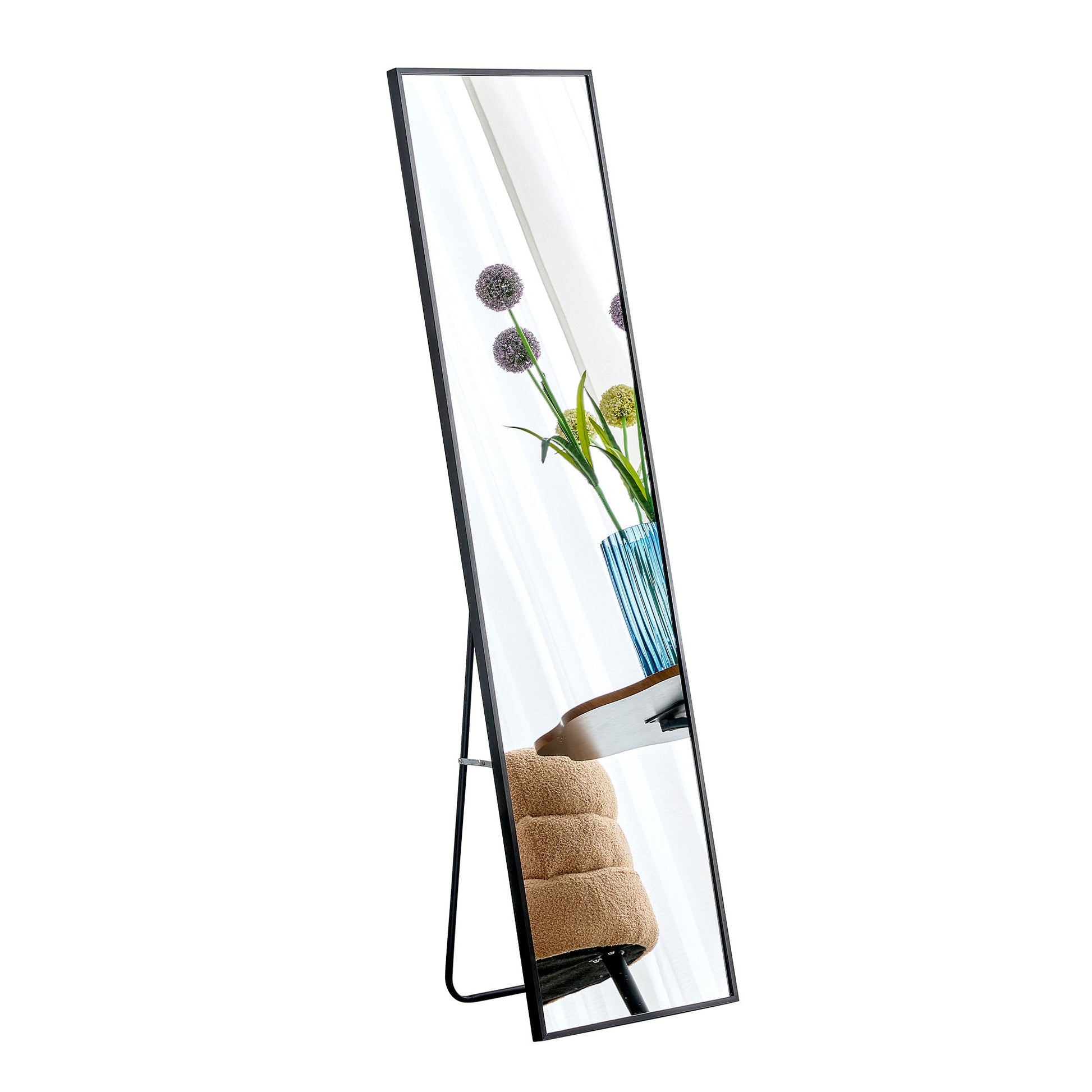 Aluminum Frame Minimalist Mirror, Bathroom Bedroom Wall Mirror, Elevating Contemporary Interiors, Can Be Wall Mounted Or Opened As A Standing Mirror - Black