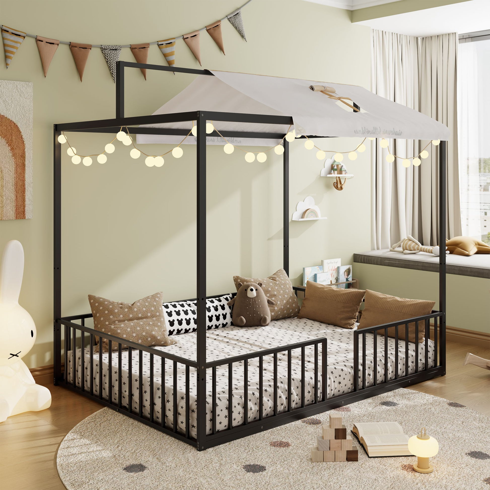3 In 1 Convertible Montessori Floor Bed With Fenced Support