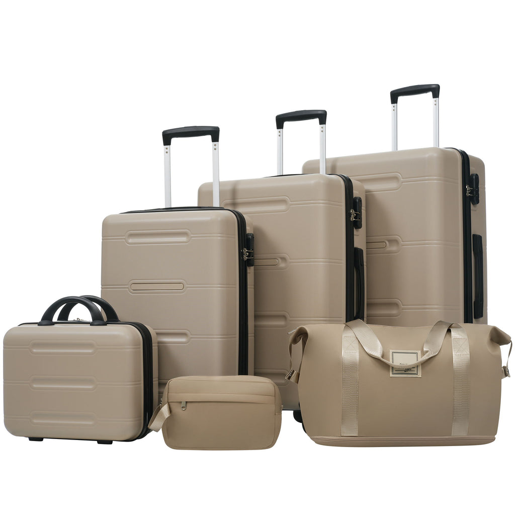 6 Piece Lightweight Hardshell Luggage Set With Double Spinner Wheels, Password Lock