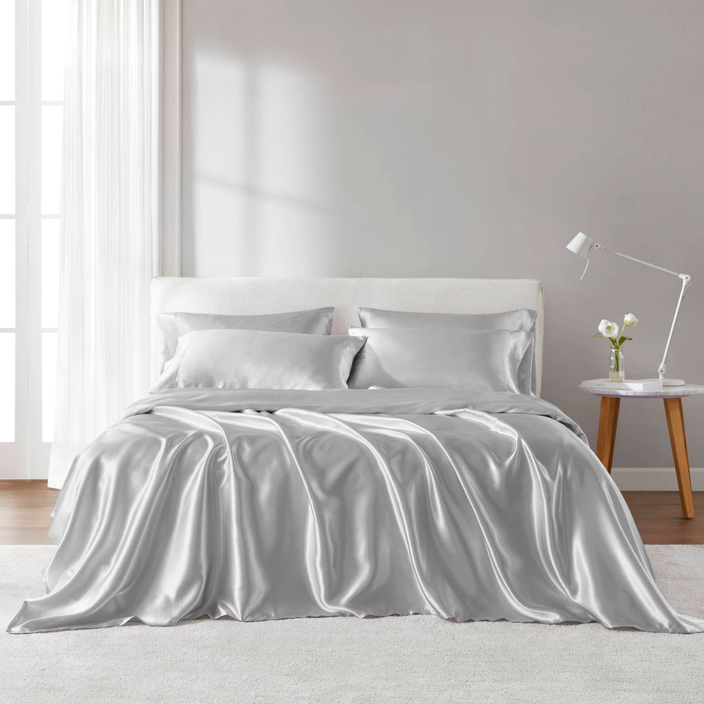 Satin - 4 Piece Twin Luxury Sheet Set - Light Gray