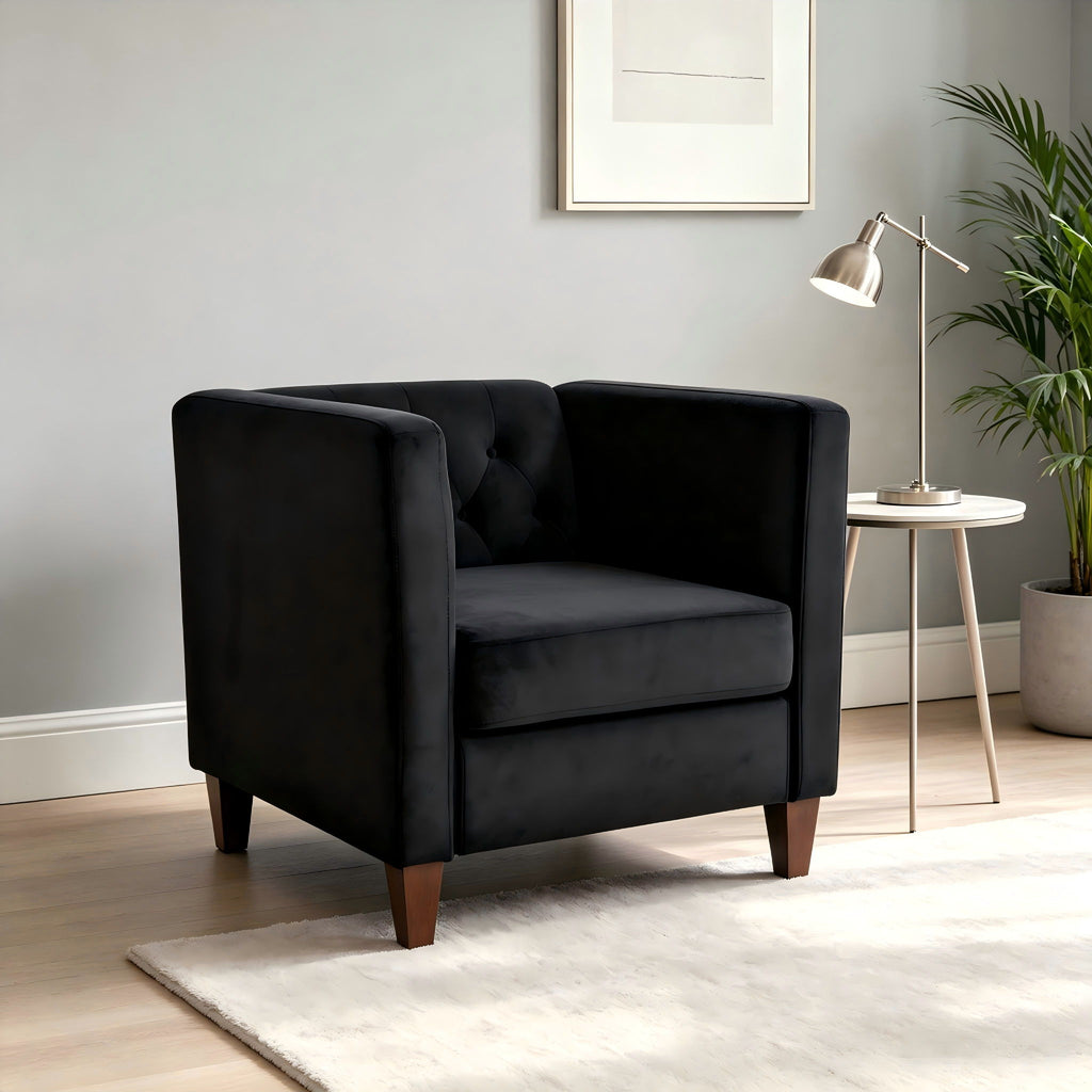 Button Tufted Accent Square Arm Upholstered Chair - Black
