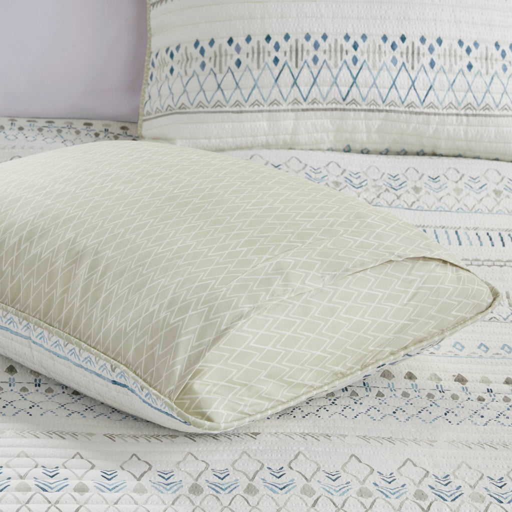 Fraser - 3 Piece Printed Microfiber Seersucker Quilt Set - Taupe
