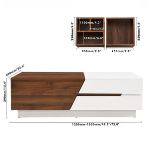 Extendable Sliding Top Coffee Table With Storage, Rectangle Shape - White / Walnut