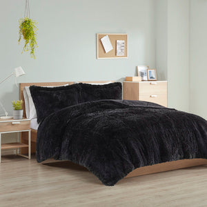 Malea - King Shaggy Long Comforter Mini Set - Black