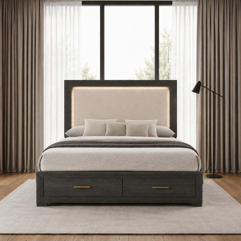 Colorado - Queen Bed With Upholstered LED Headboard - Charcoal