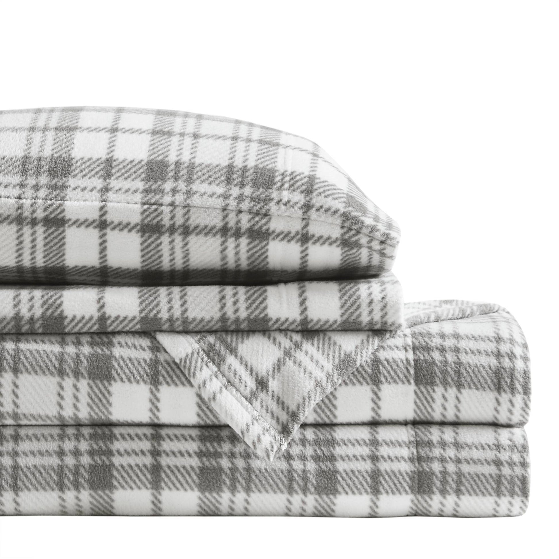 Micro Fleece - Twin Sheet Set - Gray Plaid