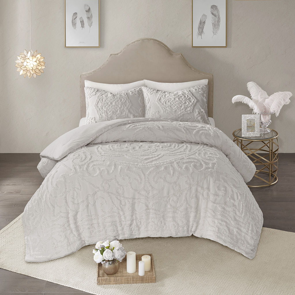 Laetitia - 3-Piece Tufted Medallion Comforter Set - Gray