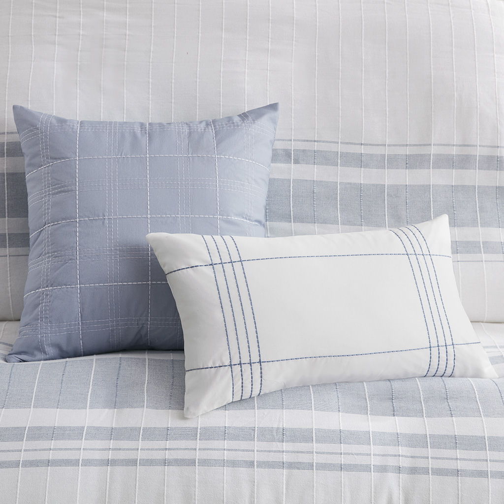 Morgan - 5 Piece Cotton Jaquard Duvet Set - White / Blue