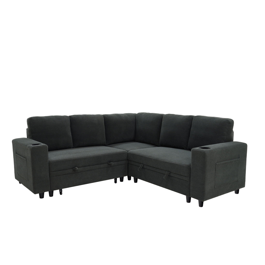 Upholstered L - Shape Sectional Sofa Bed With Pull Out Sleeper And Storage