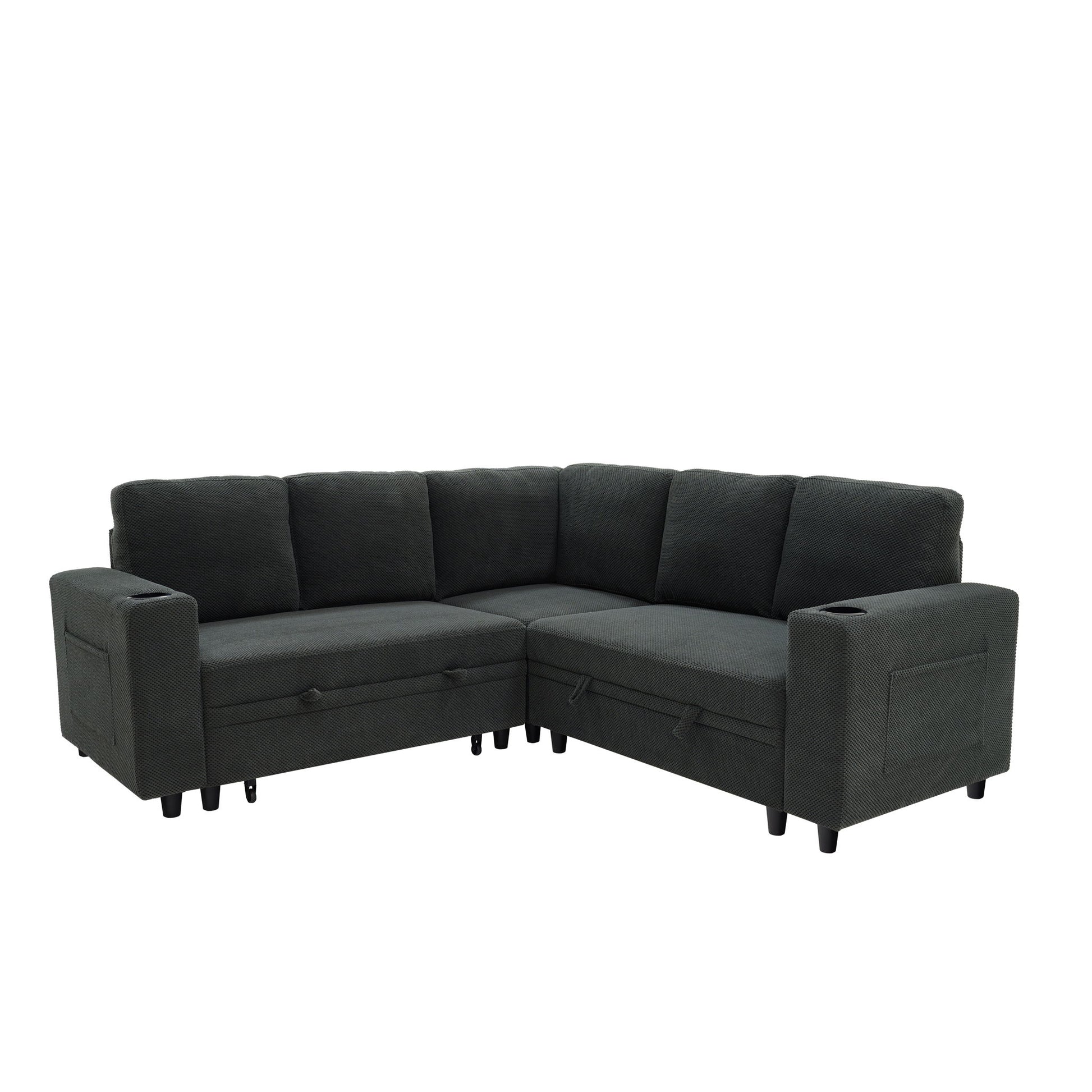 Upholstered L - Shape Sectional Sofa Bed With Pull Out Sleeper And Storage