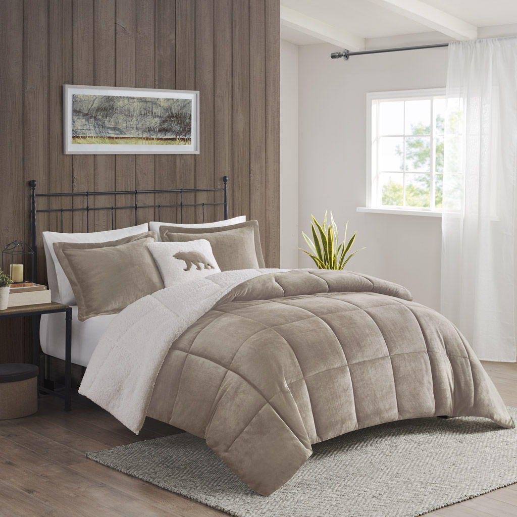 Alton - Down Alternative Comforter Set - Taupe / Ivory