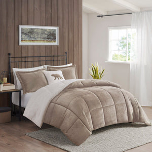 Alton - Down Alternative Comforter Set - Taupe / Ivory