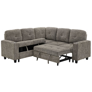 5 Seat Reversible L - Shaped Sleeper Sofa, Pull Out Convertible Sectional Couch With Storage, USB C - Charger, Cup Holders Modular Sofa Bed - Gray
