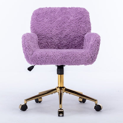 Office Chair, Artificial Rabbit Hair Home Office Chair With Golden Metal Base, Adjustable Desk Chair Swivel Office Chair, Vanity Chair