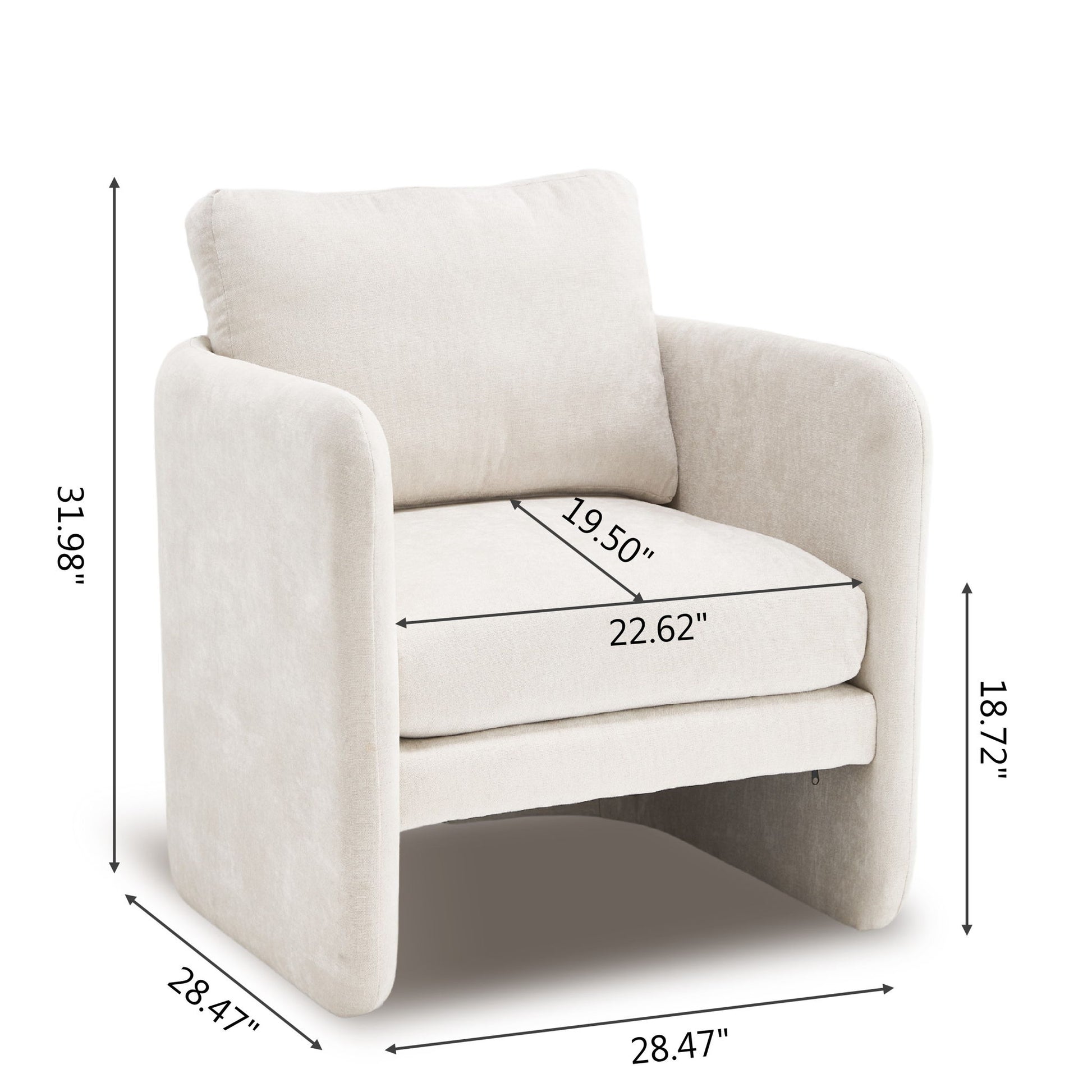 Armchair With Low Profile Curved Frame - Beige