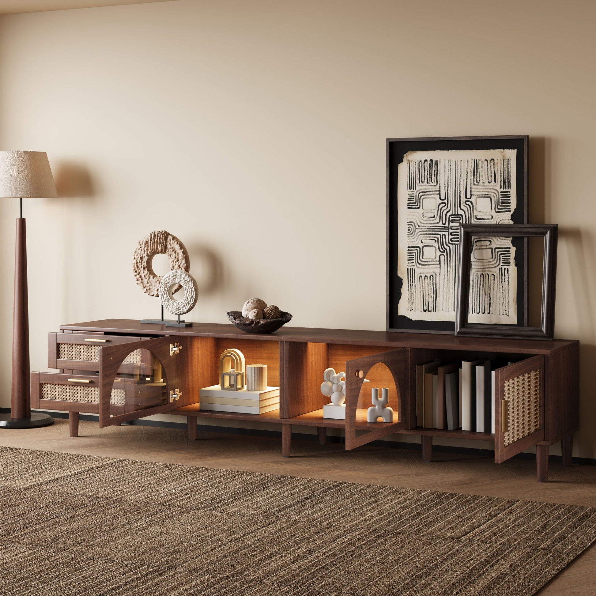 TV Stand With App-Controlled LED Lights, 2 Drawers & Door Storage