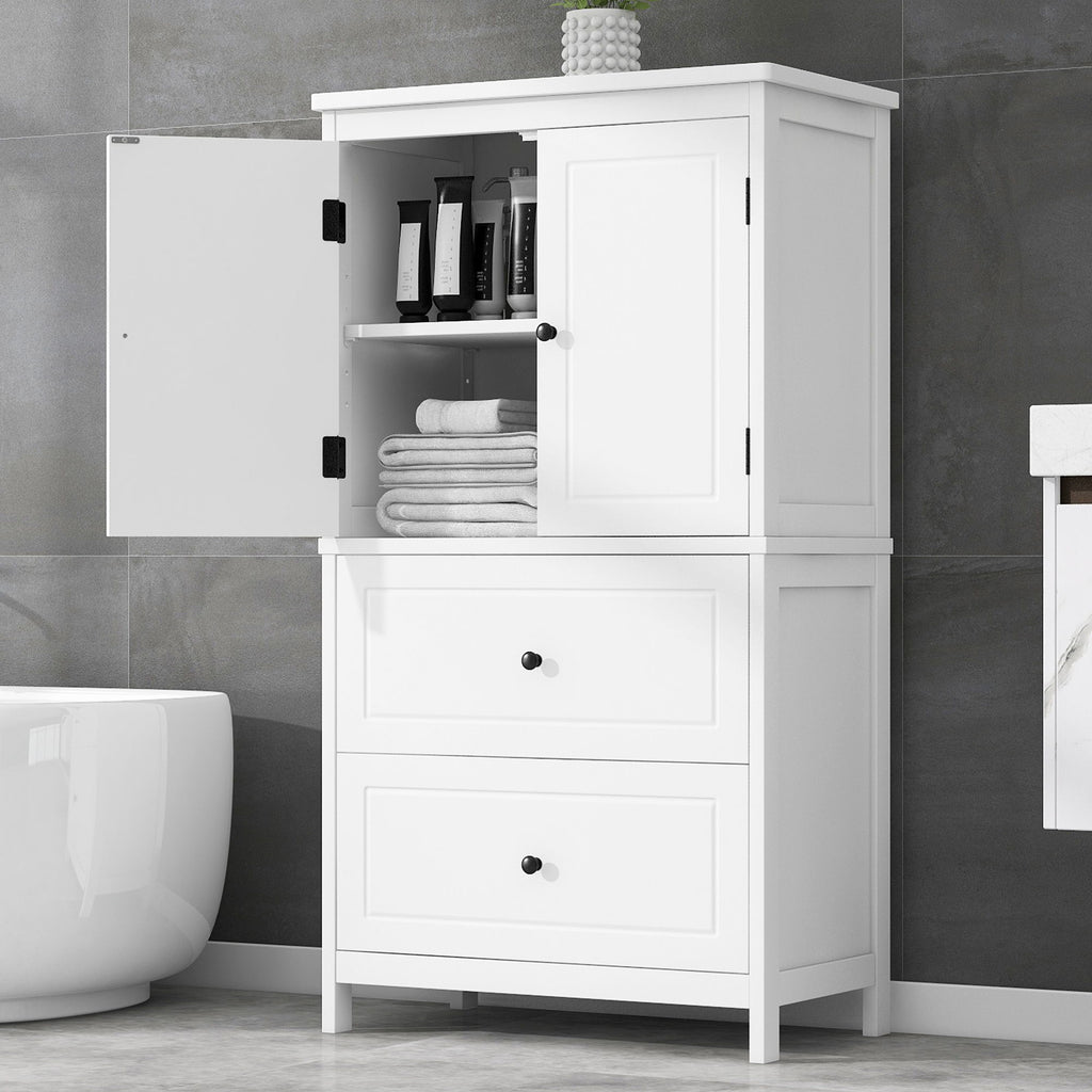 Bathroom Storage Cabinet With 2 Doors And Drawers, Adjustable Shelf