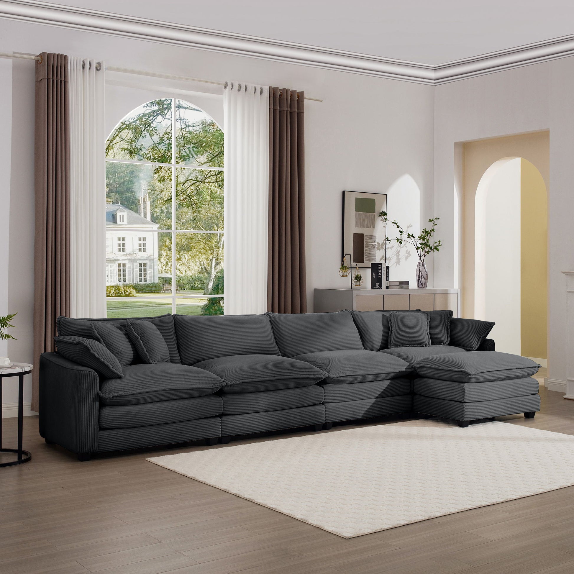 Modern Oversized Modular Cushion Sofa With Ottoman, Low Back, Deep Seating Sofa Set
