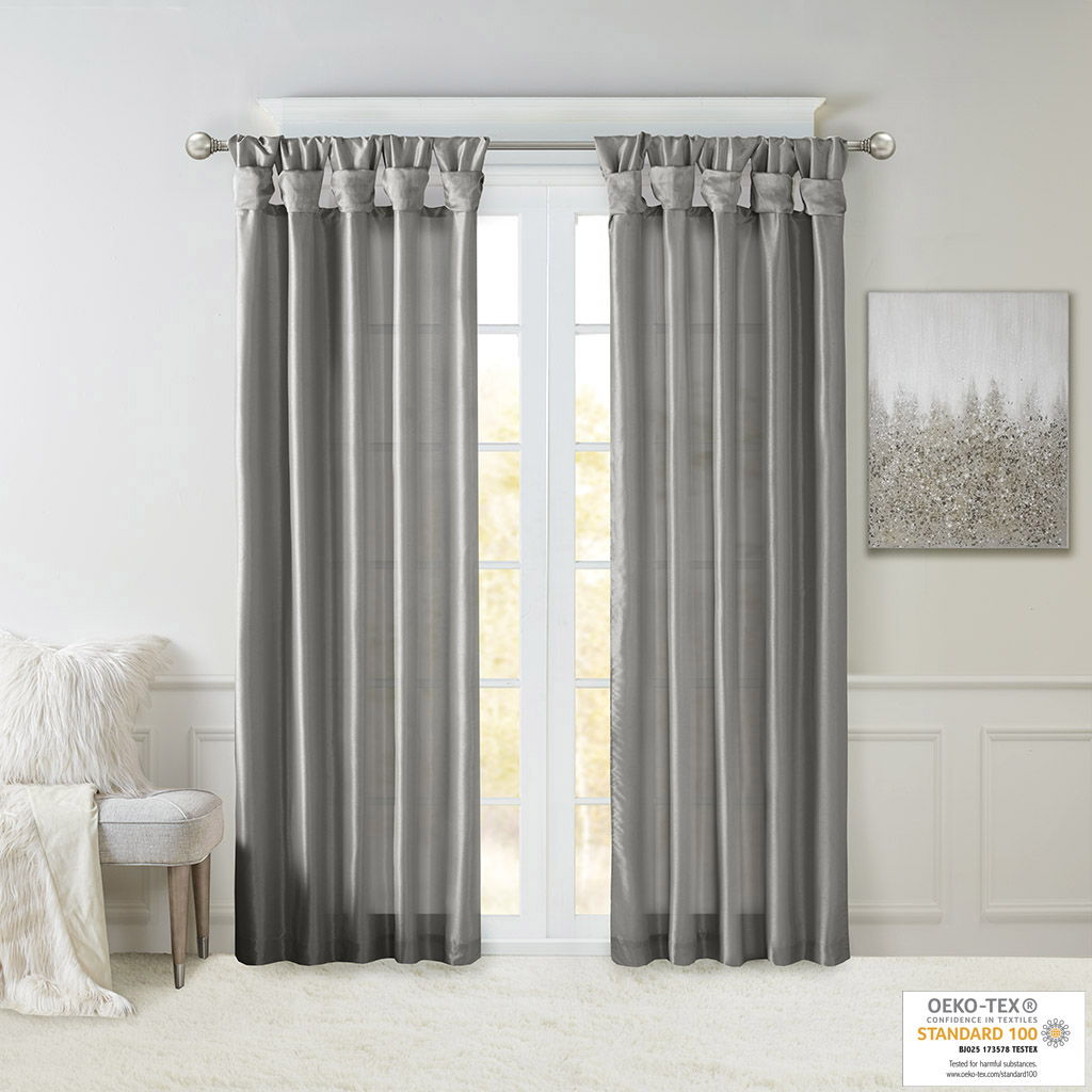 Emilia - 108" Twist Tab Lined Window Curtain - Charcoal