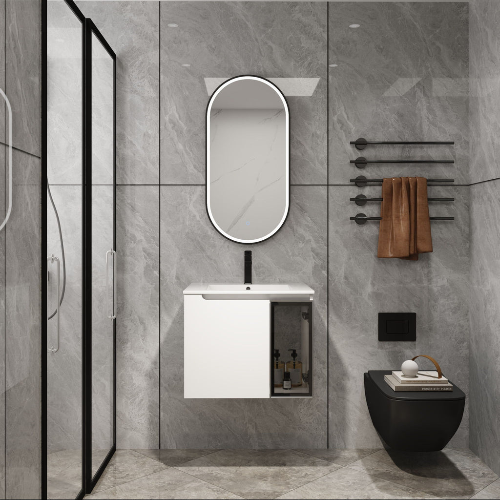 Wall Mounted Bathroom Vanity With Sink, 2 Soft Close Doors, Cabinet & Half Door