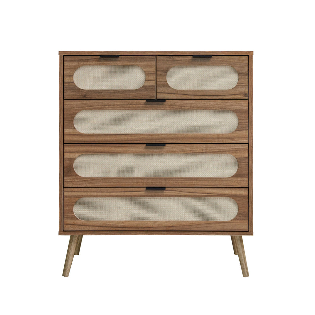 Modern 5 Drawer Accent Storage Cabinet For Living Room, Bedroom, Dining Room, Or Study - Walnut