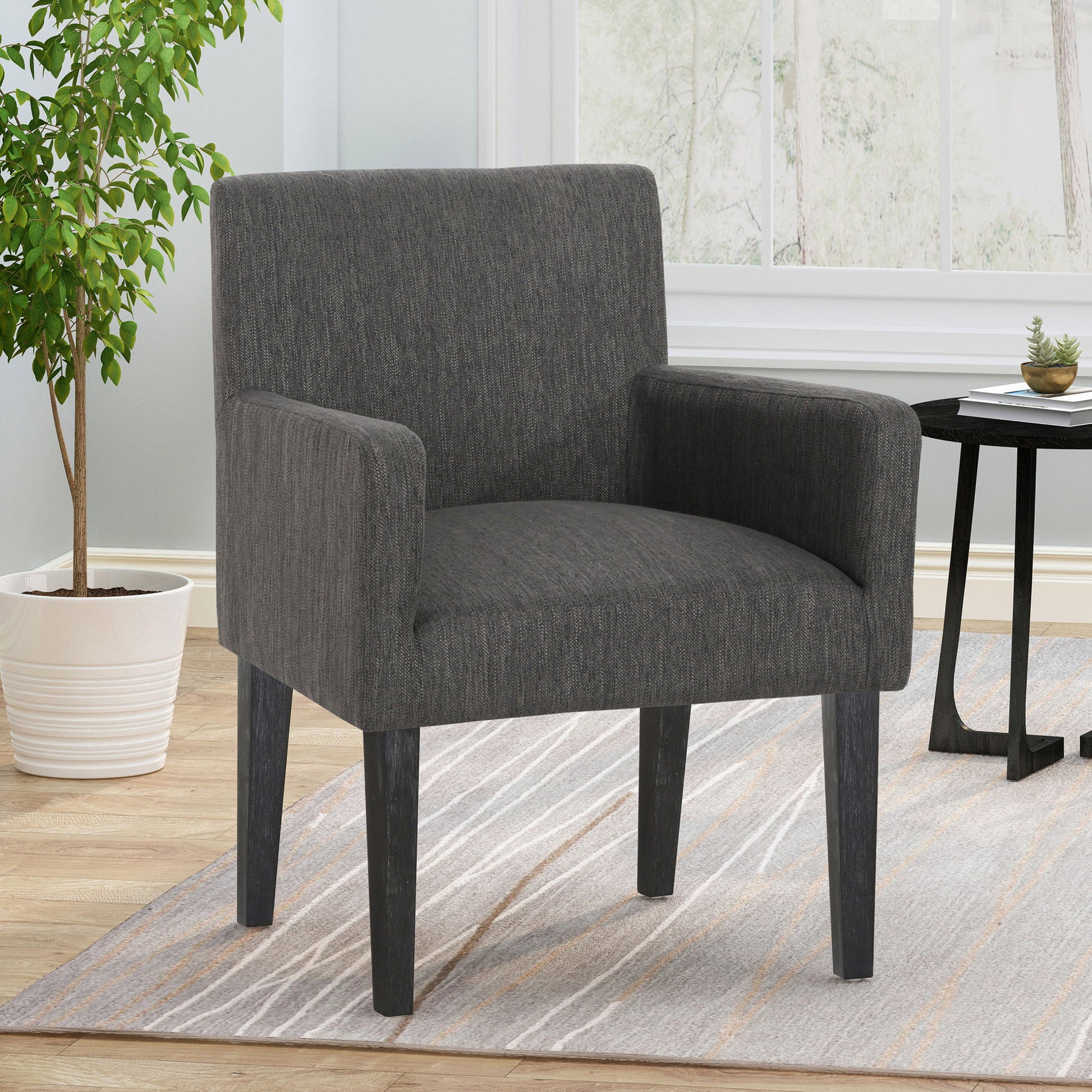 Contemporary Armchair With Track Arms - Charcoal