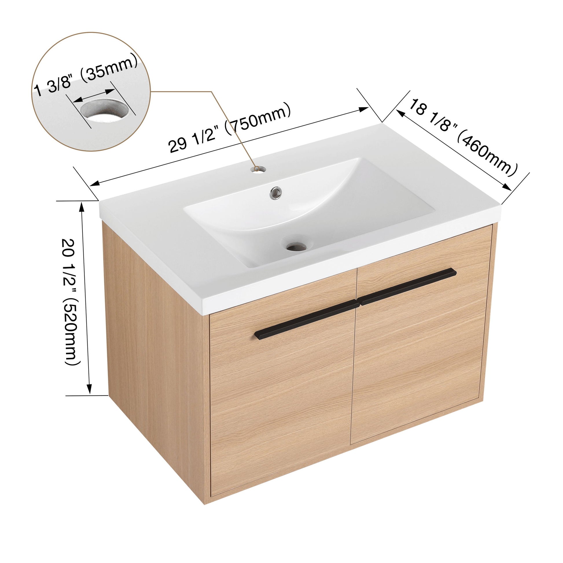 Bathroom Vanity Set With Resin Countertop Sink, 2 Doors